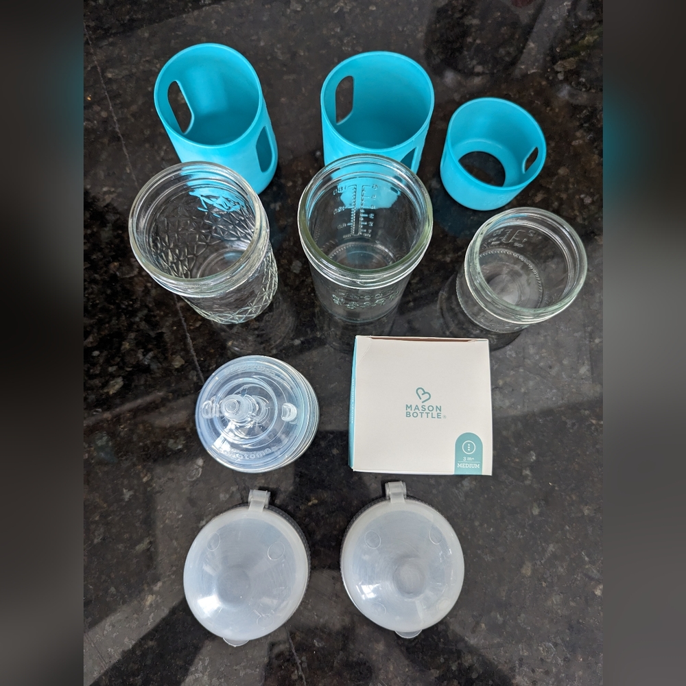 Mason Bottles Set, Turquoise